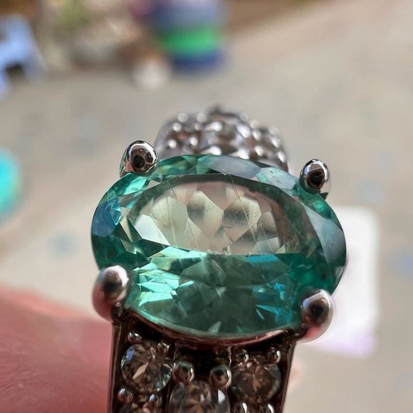 Paraiba apatite and white topaz sterling silver ring size 9 - Picture 16 of 17